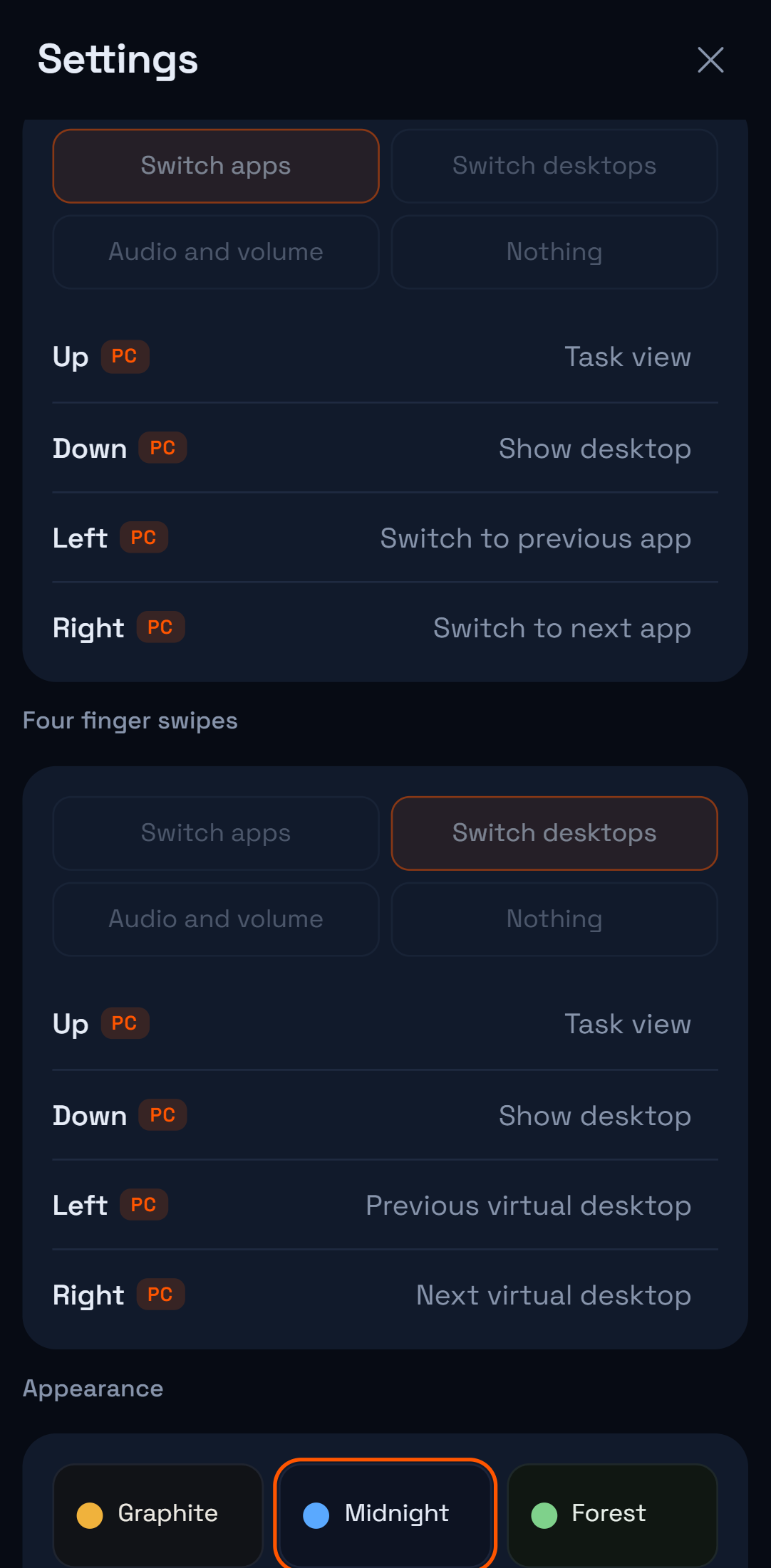 Midnight theme with orange accent